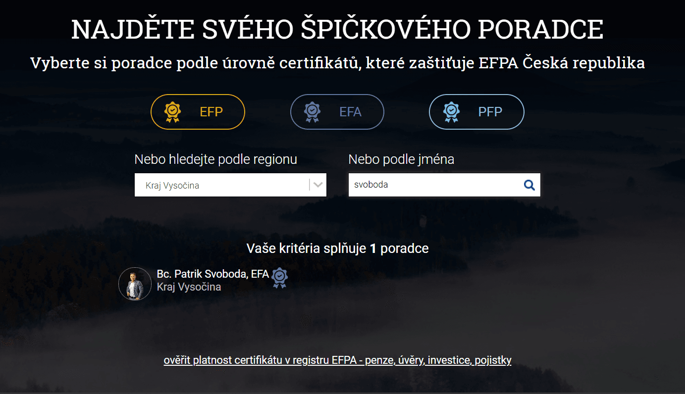 EFA registr a ověření poradce